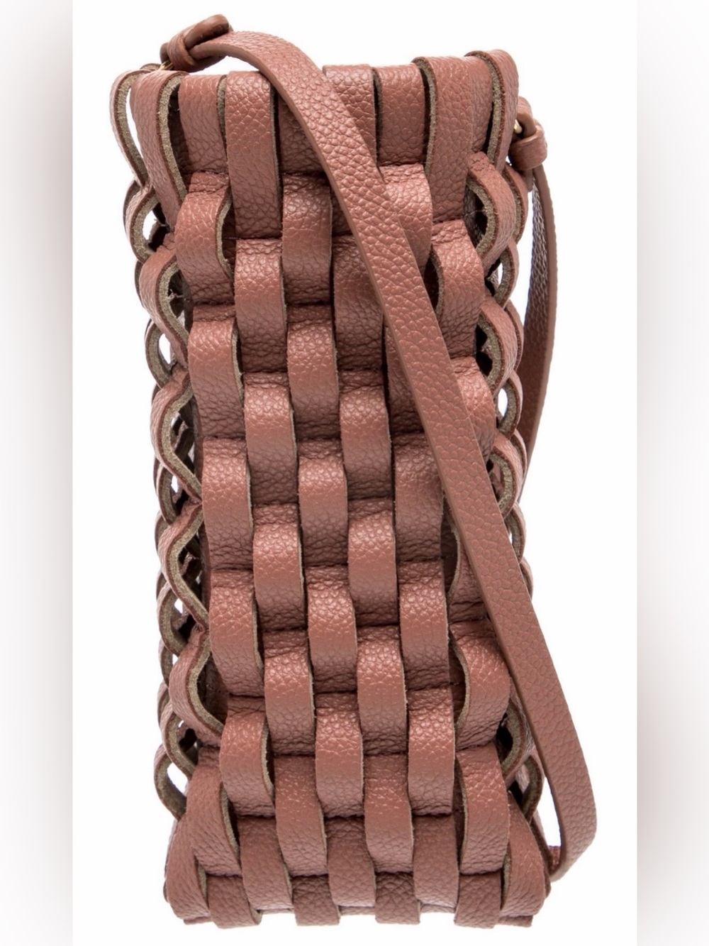 Polรจne Woven Leather Crossbody Pouch - Dusty Rose Brown